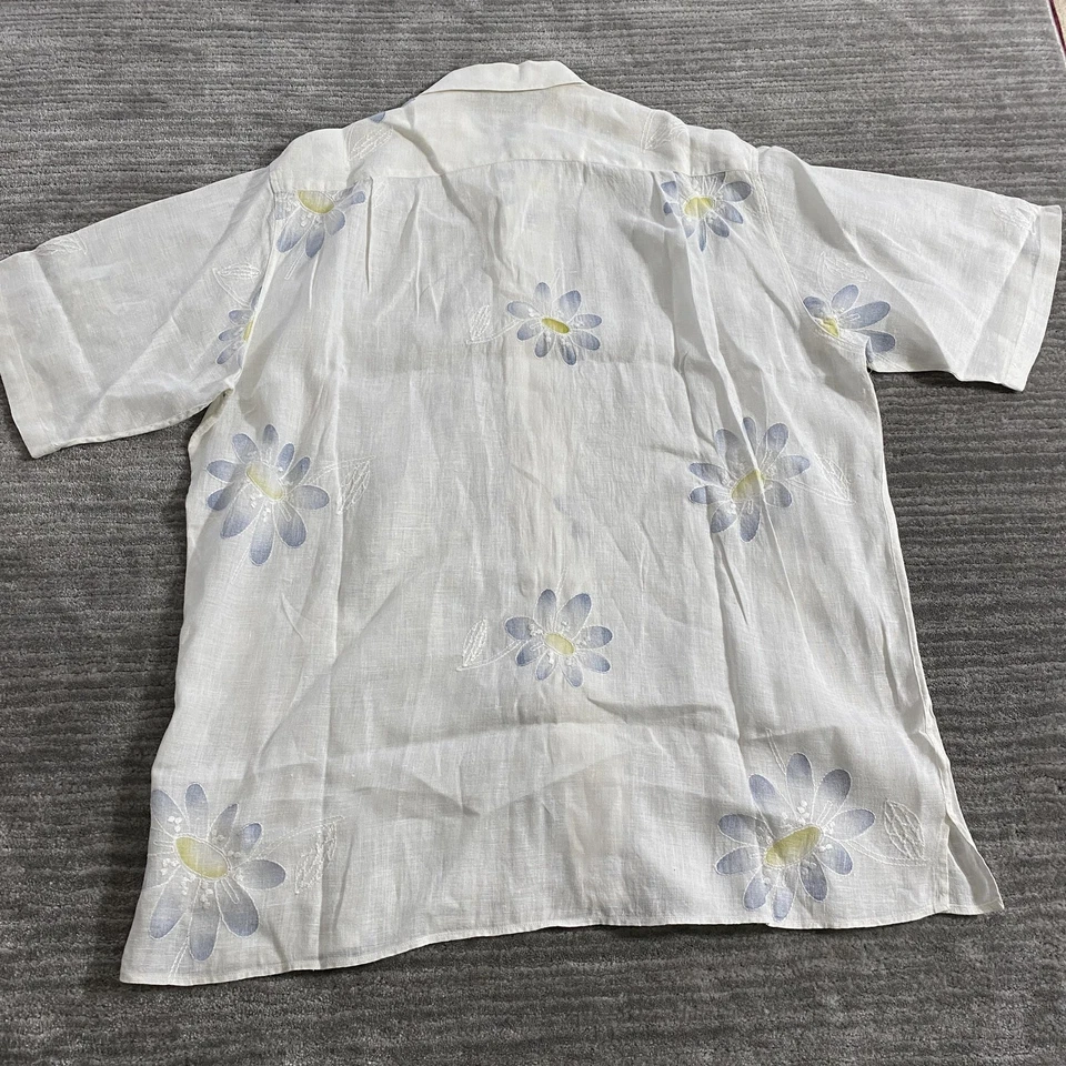 Ermenegildo Zegna 衬衫男式 XL 白色亚麻大麻花卉纽扣正装意大利 — 第 2/4 张图片