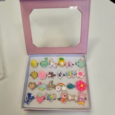 NEW Kids Play Rings Jewelry Set 24 Unique Designs in Pink Box for Girls