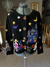Michael Simon M Halloween Cardigan Sweater Hotel Transylvania Pumpkin Stars