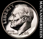 1961 Silver Roosevelt Dime - Choice Gem Proof  Lustrous  No Reserve  #J8550
