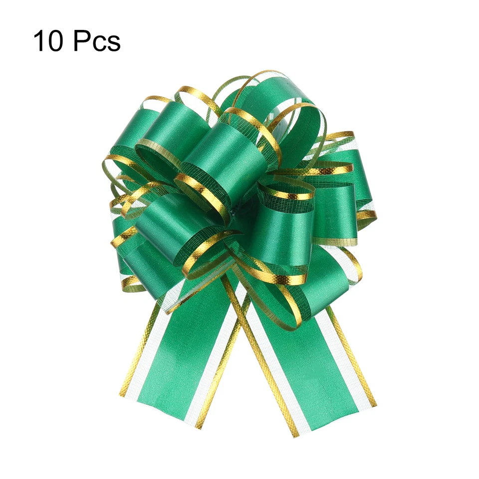 10pcs 4 Inch Large Big Pull Bows Gold Edge, Organza Car Gift Wrapping , Green - image 3 of 4