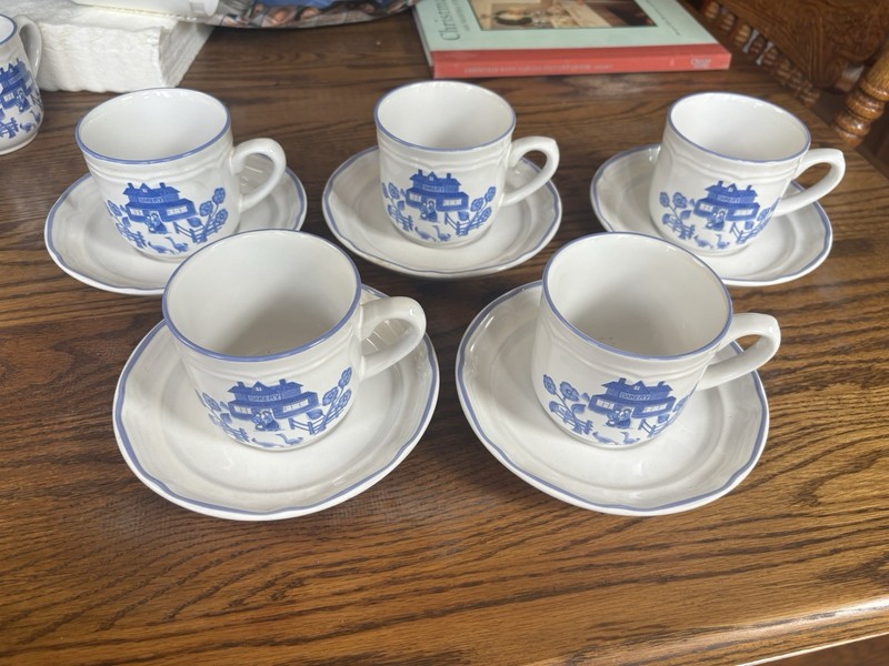 International Tableworks Blue/White Stoneware Coffee Cup & Saucer Set 10pc