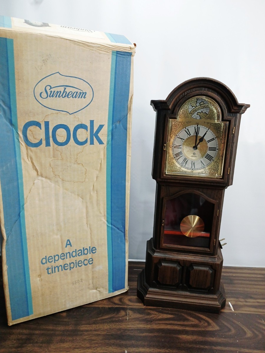 KENT Now Family New Traditional パブミラー Vtg Sunbeam Tempus Fugit Electric Pendulum Mini Grandfather Clock