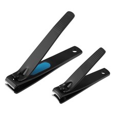 2pcs Nail Clipper Set for Nail Care Black Stainless Steel