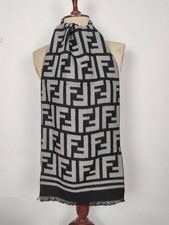 FENDI genuine vintage patterned Black / Grey wool cashmere winter scarf scarves