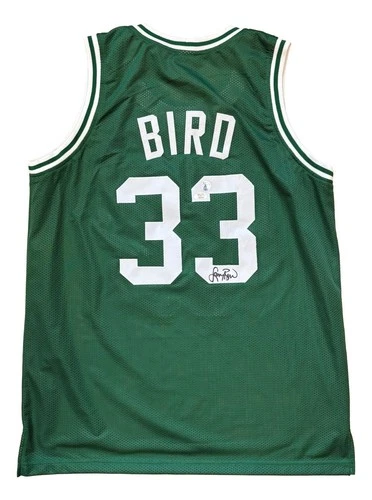 Larry Bird Boston Signed Green Basketball Jersey Bird+PSA/DNA