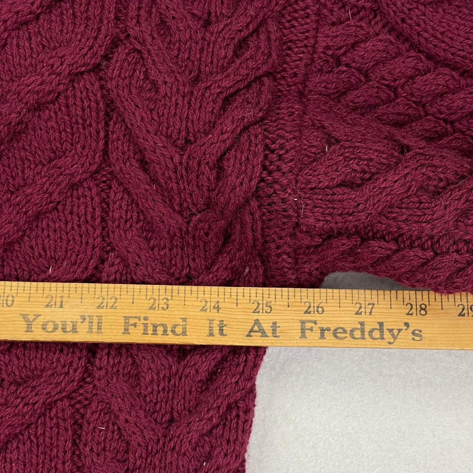 VTG Lands' End Sweater Mens M BERRY Wool Roll Collar Cableknit Fisherman England