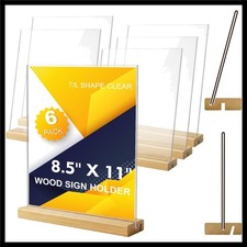Acrylic Sign Holder with Wood Base for Menus and Flyers - Double-Sided Display