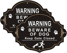 Beware of Dog Sign, 2 Pack Signs for Fence, 10 x 7 inche, black