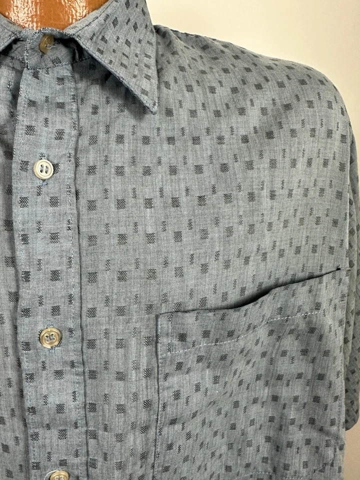 Vintage 80s Button Up Shirt Men XL Geometric Jacuqard Lightweight Blue Impact - Image 2 of 4