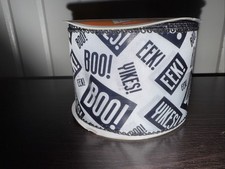 Celebrate It Halloween White BOO Phrases Wire Edge Spool Ribbon 2.5  X 25 Ft.