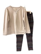 CUDDL DUDS Fleece Pajama Set Lavender Pullover With Pockets  Printed Pants L