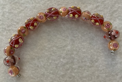 New 6  Strand Rose & Salmon Pink Murano Barrel & Round LampWork Beads 9-13mm