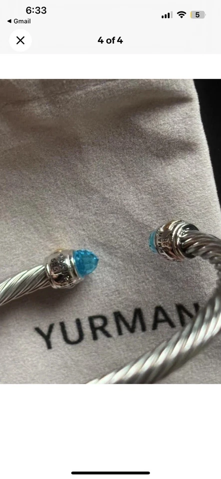 Pulsera brazalete David Yurman plata 925 7MM con piedras preciosas azules talla M, 6-7 pulgadas. Foto 4 de 4