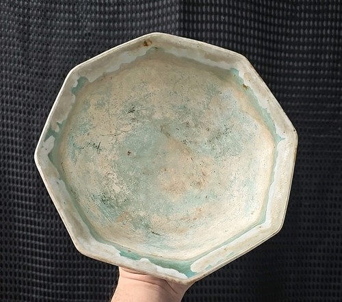 Antique Republic Period Chinese Enameled Faceted Bowl Famille Rose Phoenix 9" - Picture 6 of 12