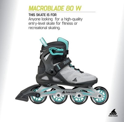 Rollerblade Macroblade 80 Women's Adult Fitness Inline Skate Grey Teal Blue 7
