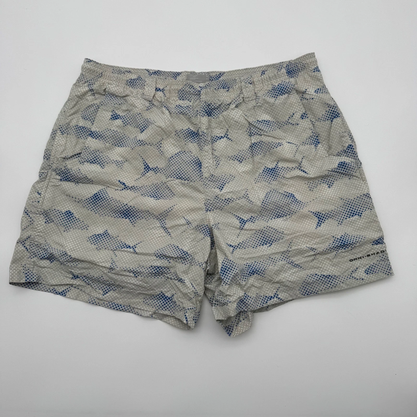 Columbia PFG Mens Gray Blue Fish Print Fishing Shorts Medium Omni-Shade