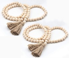 60 Inches Wood Bead Garland,Wooden Beads with Tassel,Farmhouse Beads Rustic