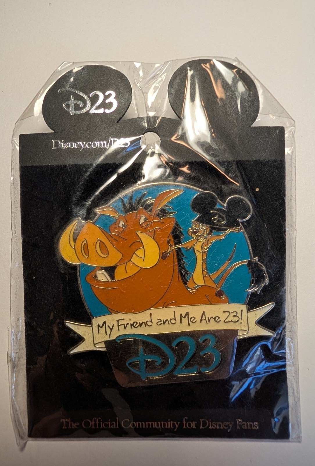Disney Pin D23 expo Lion King Timon Pumba Refer A Friend 2010 Gift On Card