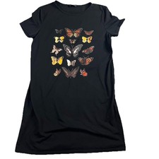 Shein Black Butterfly Print Short Sleeve Shirt Dress Womens Size M Boho Festival