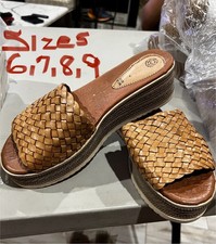 Brown Leather Woven Slide Sandal Women Slip O...