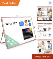 Dry Erase White Board with Stand, 16"x12" Double-Sided Magnetic Whiteboard
