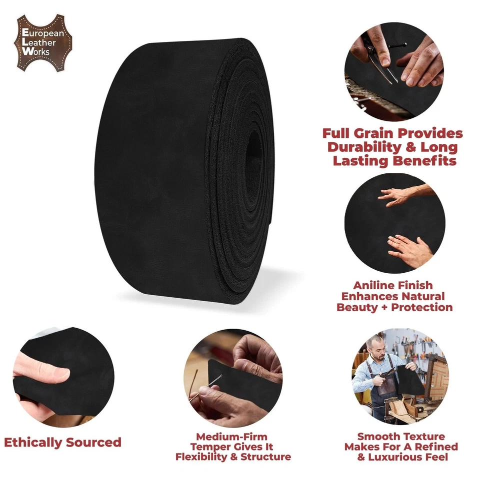 Cinturón de cuero ELW 5-6 oz (2-2,4 mm) curtido al aceite de napa y acabado ceroso correas de 84" Foto 4 de 4
