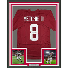 Framed Autographed John Metchie III 35x39 Alabama Red College Jersey JSA COA