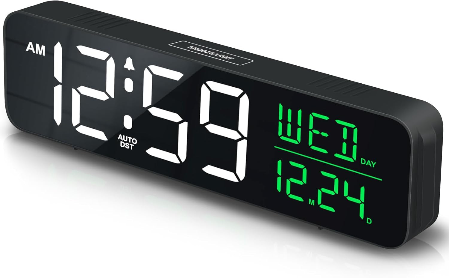 Large Display Digital Alarm Clock with Date Day Calendar Dimmable Plug In