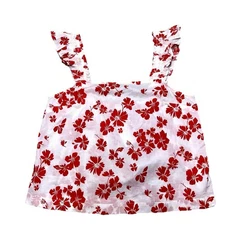 NWT J. Crew Hawaiian Floral Tank Top Women Medium Red White Cotton Ruffle Boxy