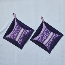 Handmade Authentic Quilted Potholder Set Of 2 Colorful Pot Holders 5.5"