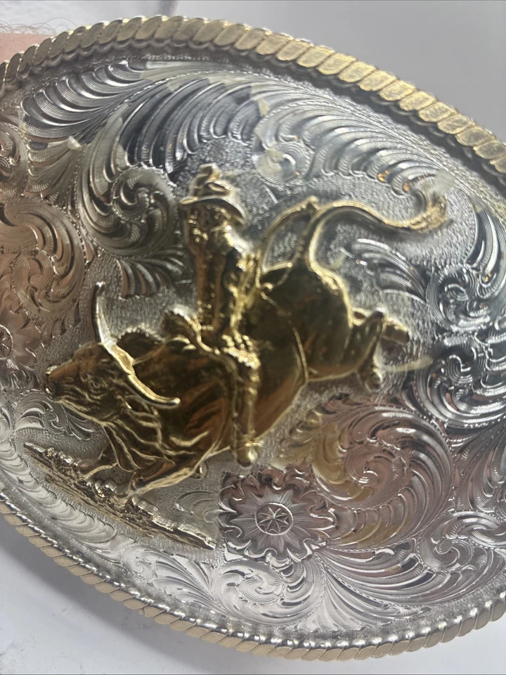 Montana Plateros Grande Plata Grabado Western Cinturón Hebilla Foto 3 de 4