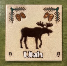 MASTERWORKS Handcrafted Ceramic Art Tile Trivet Utah Moose 6x6 Made in USA