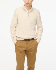  118 J.Crew Men  s Cable-Knit Cotton 1/4 Zip Sweater Natural Size M