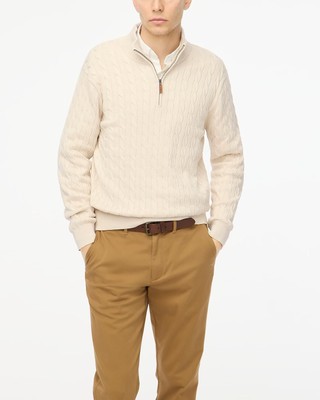 $118 J.Crew Men s Cable-Knit Cotton 1/4 Zip Sweater  Natural Size L