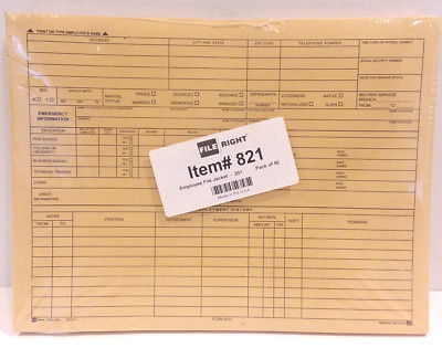 Employee File Jacket Folder Record 9'' x 12'' File Right #821 Buff 32# 50/pack NEW