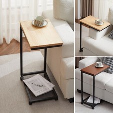 Mingone Beistelltisch Sofatisch mit Rollen Kaffeetisch C-Form Tisch Laptoptisch