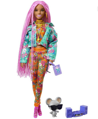 BARBIE EXTRA #10 in Floral-Print Jacket & Jogger Set with DJ Mouse Pet