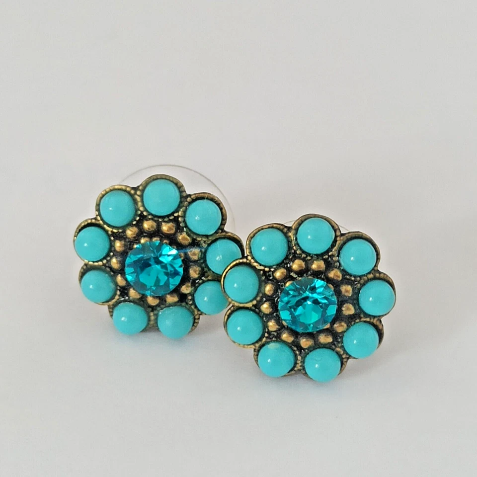 Brincos Michal Negrin turquesa pós flor com delicado presente de cristal Swarovski - Imagem 3 de 4