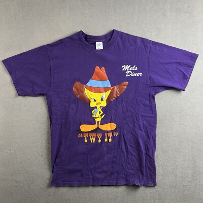 Vintage Tweety Bird Shirt Adult L Purple Cowgirl Western 90s