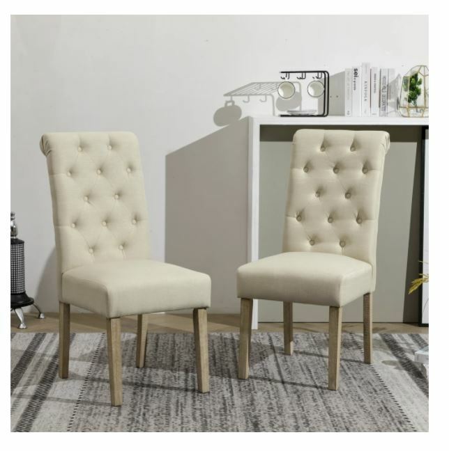 New Upholstered Parsons Dining Chairs Set of Tan Beige Kitchen