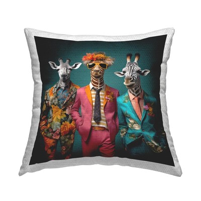 Giraffes in Fun Suits Outdoor Printed Throw Pillow, 18 x 18, Blue