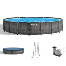 Intex Greywood Prism Frame Round Above Ground Outdoor Swimming Pool Set