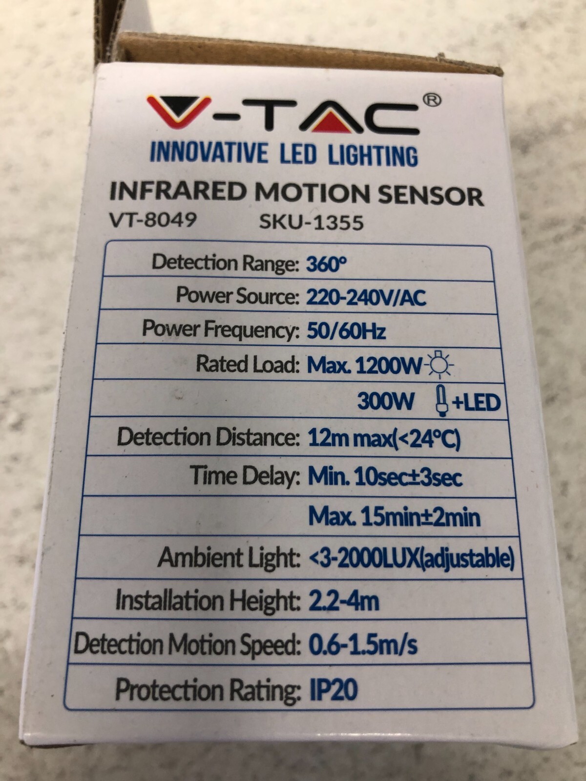 VT8049 INFRARED MOTION SENSORWITH MANUAL OVERRIDEWHITE (MAX300W LED