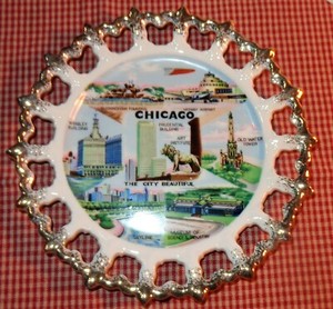 OLD VINTAGE SOUVENIR SCENIC SITES CHICAGO PLATE MUSEUM WRIGLEY MIDWAY AIRPORT