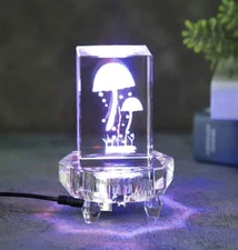 3" Led Light Multicolor Mirror Plate Clear Crystal Glass Display Base Stand 