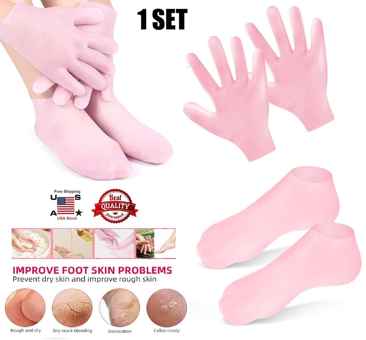 2× Moisturizing Silicone Gloves Foot Care Socks Hand Spa