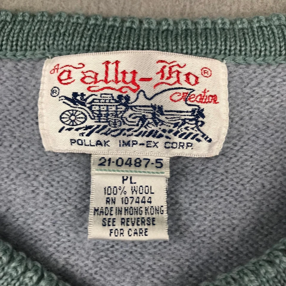 Tally Ho Sweater Womens Large Petites PL Blue Floral Wool Button Up Cardigan VTG - Image 2 of 4