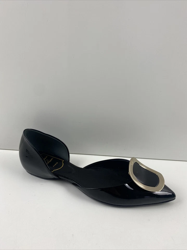 Roger Vivier Black Patent Leather Pointed Toe D'orsay Buckle Ballerina Flat 35.5 - Image 3 of 4