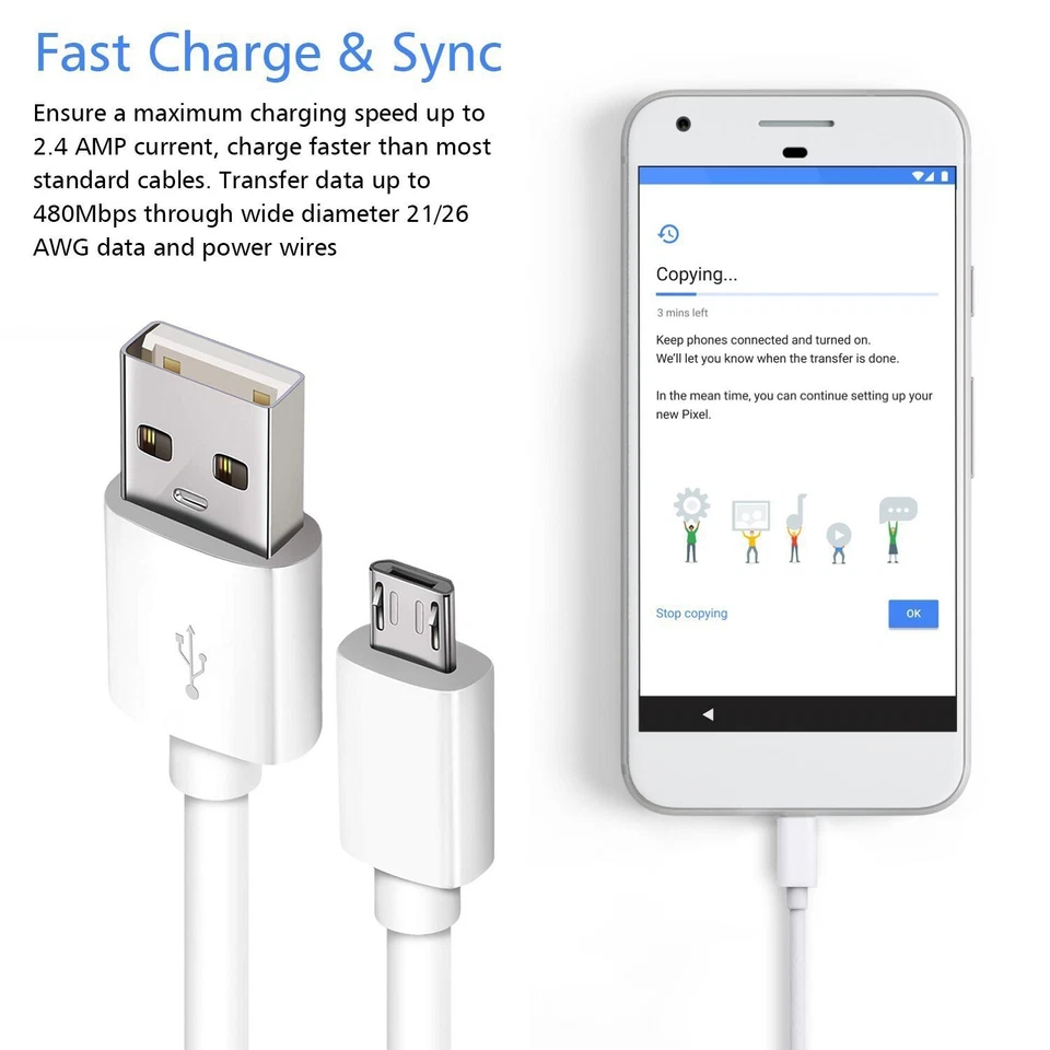 3/6ft Micro USB Fast Charging Cable Cord For Samsung Android Phone Charger - Image 3 of 4